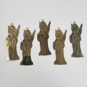 5 Vintage Metal Singing Choir Angel Christmas Ornaments